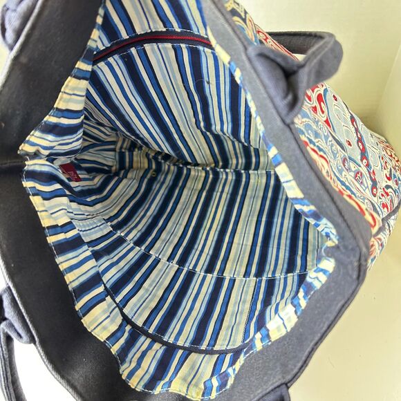 Vera Bradley Seaside Blue White Red Paisley Print Quilted Canvas Large Tote Bag - Picture 8 of 11
